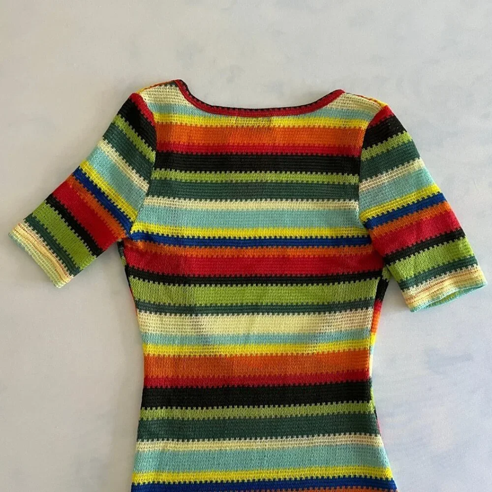 NWT Edikted Rainbow Striped Open Front Knit Coverup Dress - Picture 4 of 8